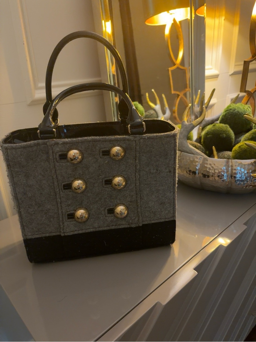 Kate Spade New York Gray and black felt Tote with buttons